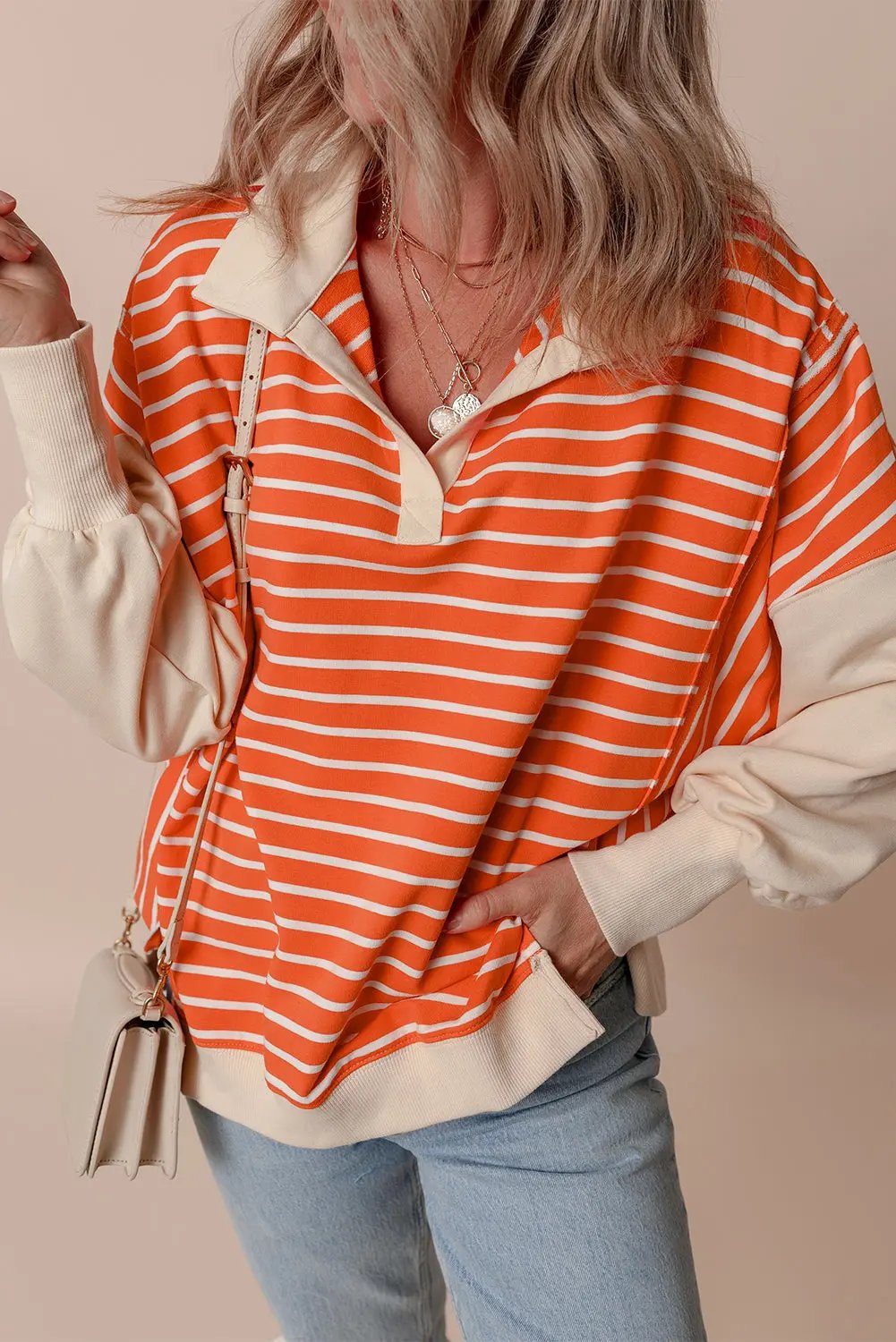 Alaina Loose Fit Color Block Striped Sweatshirt - Love Salve